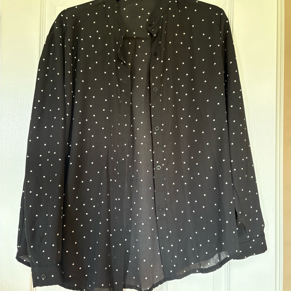 SHEIN Black Polka Dot Button-Up Shirt
